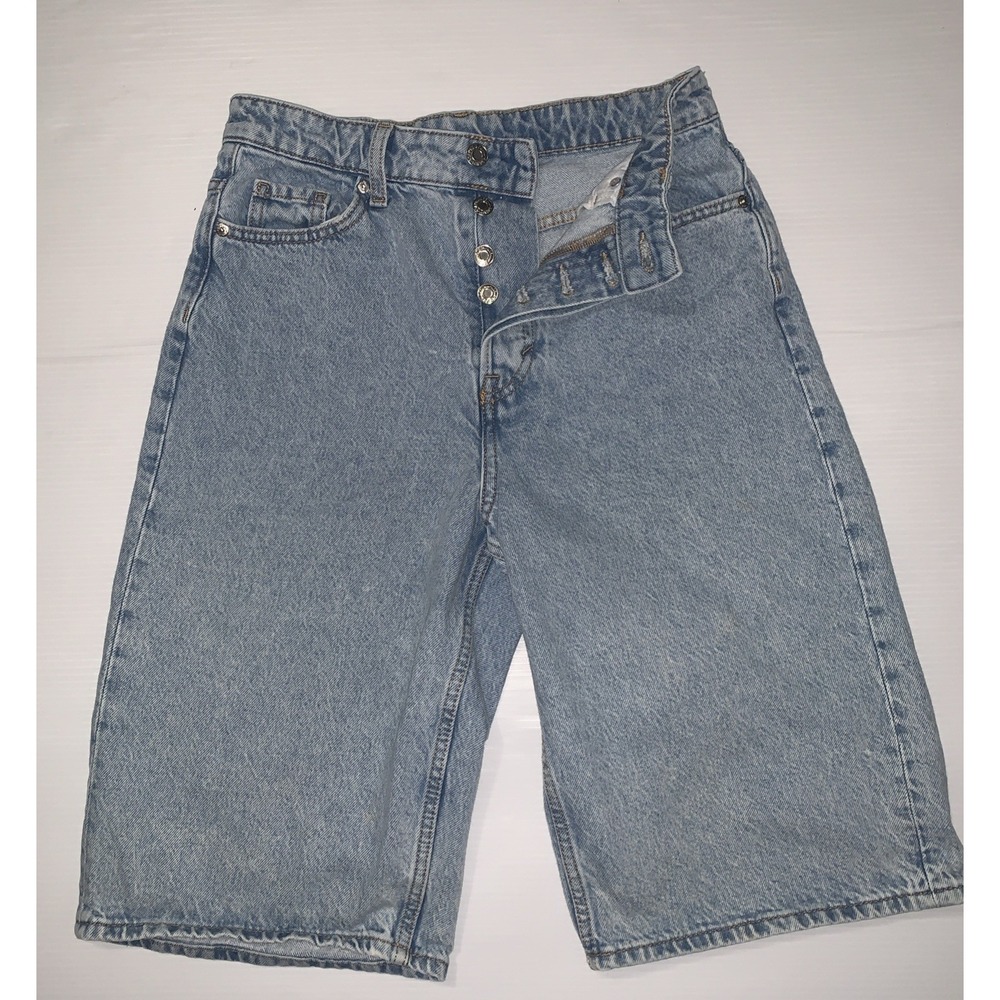 H&M Baggy Denim Bermuda Shorts Y2K Jorts Light Wash Streetwear 90s Skater Sz 26